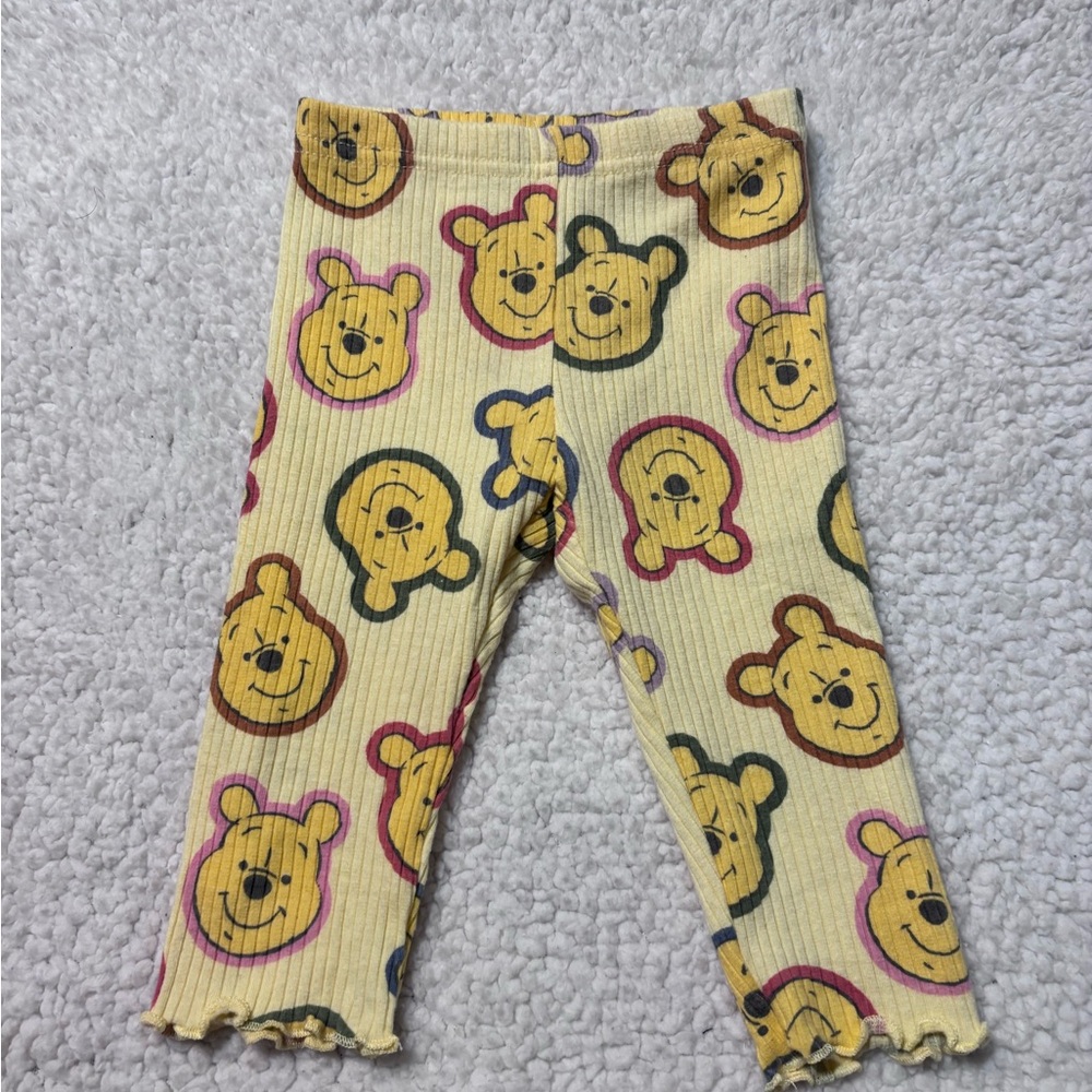 Disney Baby Yellow Ribbed Winnie the Pooh Leggings with Purple Accents